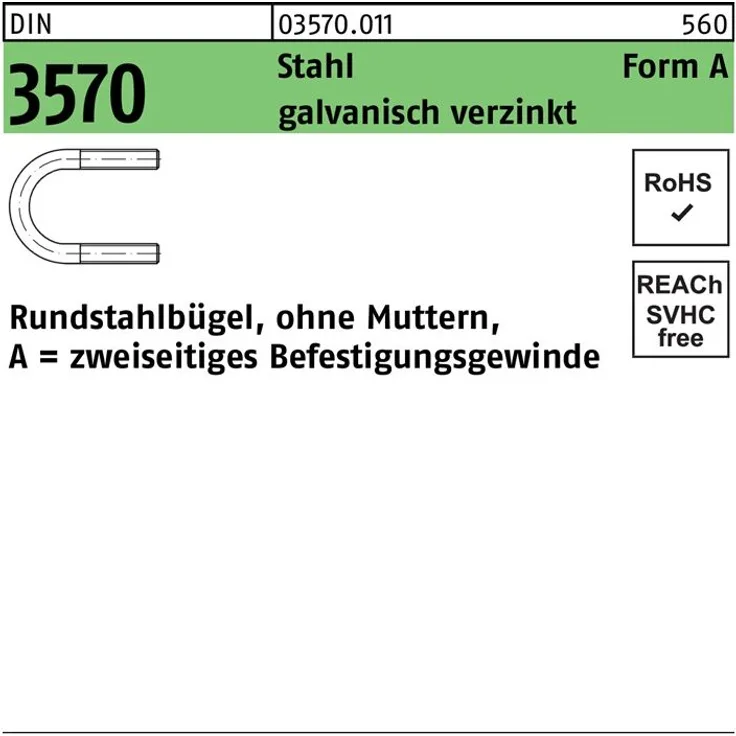 Reyher Rundstahlbügel DIN 3570 o.Mutter A 332 - NW 300 Stahl galvanisch verzinkt