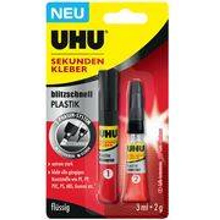 UHU Sekundenkleber blitzschnell PLASTIK, 3 ml und 2 g - Preisvergleich – Bild 1