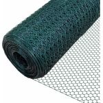 VOUNOT Drahtzaun Sechskantgeflecht, Maschendrahtzaun, PVC-Beschichtet Grün 1x25m, Maschenweite 25mm