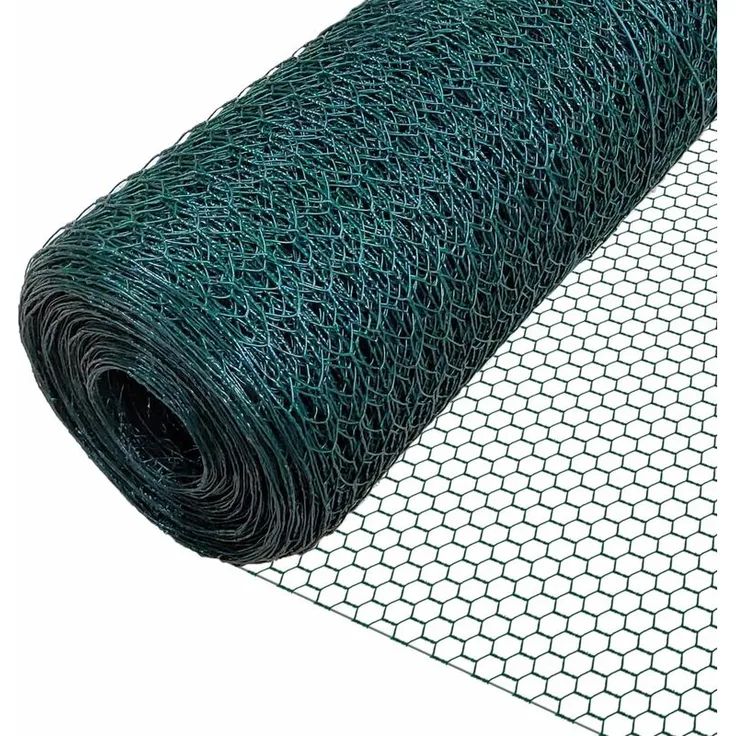 VOUNOT Drahtzaun Sechskantgeflecht, Maschendrahtzaun, PVC-Beschichtet Grün 1x25m, Maschenweite 25mm