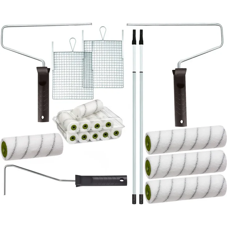 Colorus Maler-Set 21 tlg | Farbroller 25 cm, 18 cm, 10 cm | Farbwalzen-Bügel, Abstreifgitter 26 x 30 cm | Maler-Teleskopstange 0,80-1,30 m | Malerset