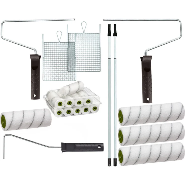 Colorus Maler-Set 21 tlg | Farbroller 25 cm, 18 cm, 10 cm | Farbwalzen-Bügel, Abstreifgitter 26 x 30 cm | Maler-Teleskopstange 0,80-1,30 m | Malerset – Bild 1