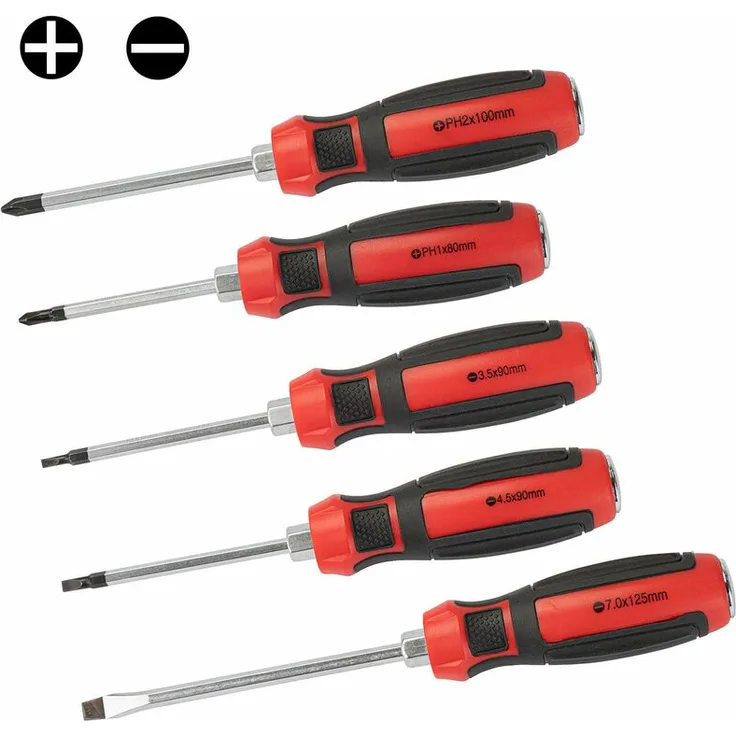 Dema - Schraubendreher Set 5tlg. mit Schlagkappe Sortiment Kreuz Schlitz Dreher