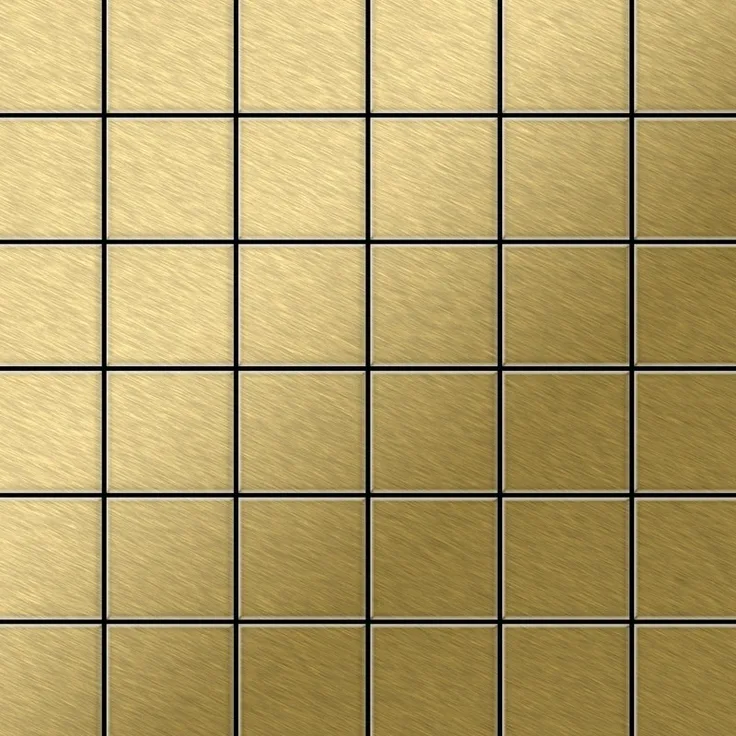 Mosaik Fliese massiv Metall Titan gebürstet in gold 1,6mm stark ALLOY Cinquanta-Ti-GB 0,94 m2