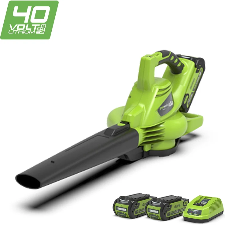 Greenworks Akku-Laubsauger und -Laubbläser 2in1 GD40BVK2X (Li-Ion 40V 185 km-h Luftgeschwindigkeit 45l Fangsack Drehzahlregulierung leistungsstarker brushless Motor inkl 2 Akkus 2Ah und Ladegerät) – Bild 1