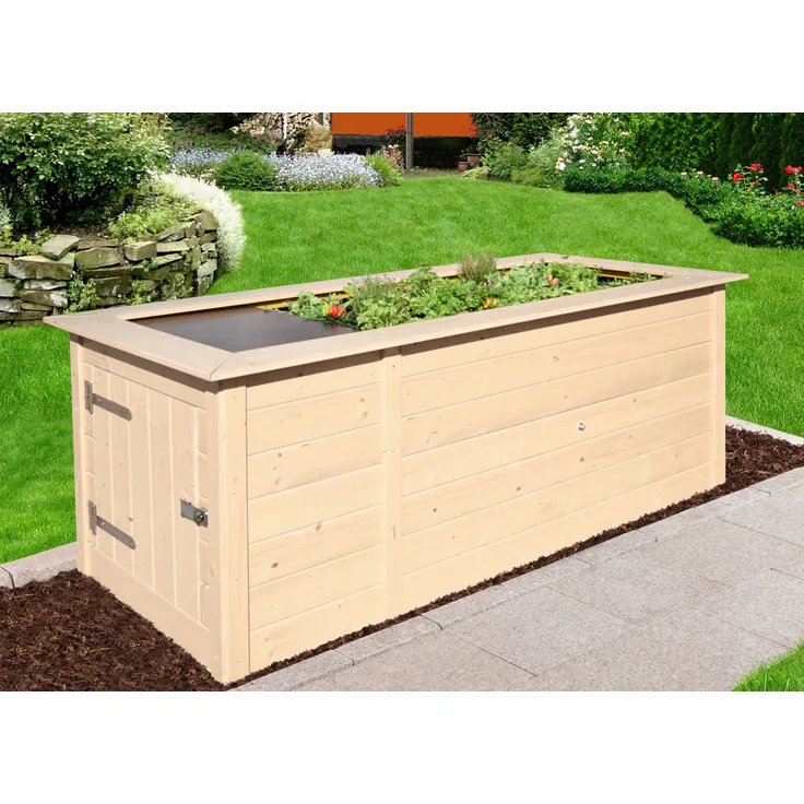 weka Profi-Hochbeet 669, natur, 21 mm, mit Ablagefläche und Abstellraum 205 x 79 x 81 cm