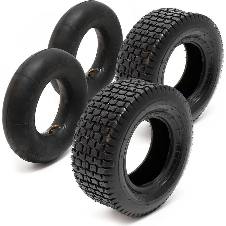 Wiltec - 2xReifenmantel 2xSchlauch für Aufsitzmäher-Rasentraktor 15x6.00-6 4PR Winkelventil