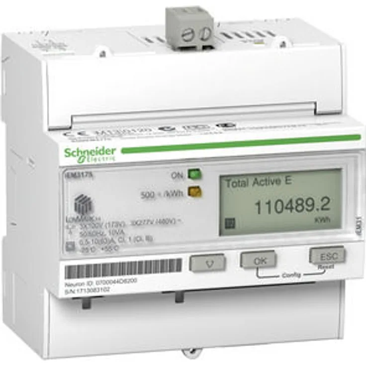 Schneider Energiezähler, 3-phasig, 63A, erweiterte Messfunktion, LON, 1E, MID konform
