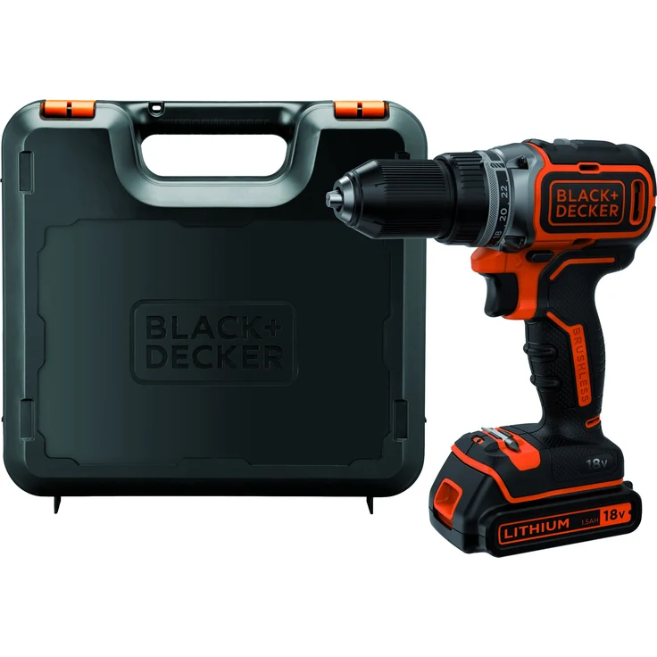 Black+Decker Akku-Bohrschrauber, Bohrmaschine (18 V 1.5Ah, bürstenloses 2-Gang-Getriebe, 1 Stück) BL186K – Bild 1