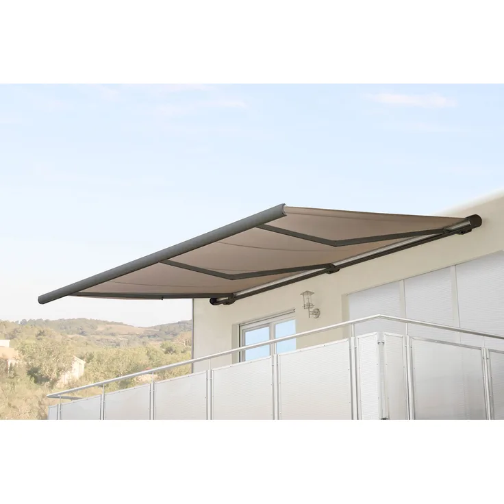 Mendler Elektronische Kassettenmarkise HWC-H27, Markise Vollkassette 6x3m Polyester sand, Rahmen grau