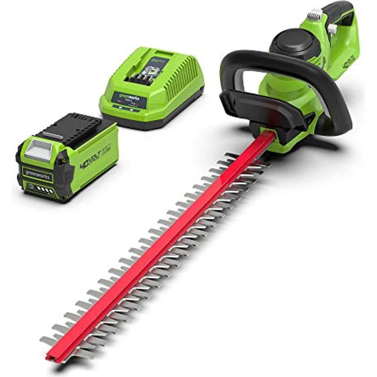 Greenworks Akku-Heckenschere G40HT61K2 (Li-Ion 40 V 61 cm Schnittlänge 27 mm Zahnabstand 3000 Schnitte-min verstellbarerer Zusatzhandgriff mit 2Ah Akku und Ladegerät) – Bild 1