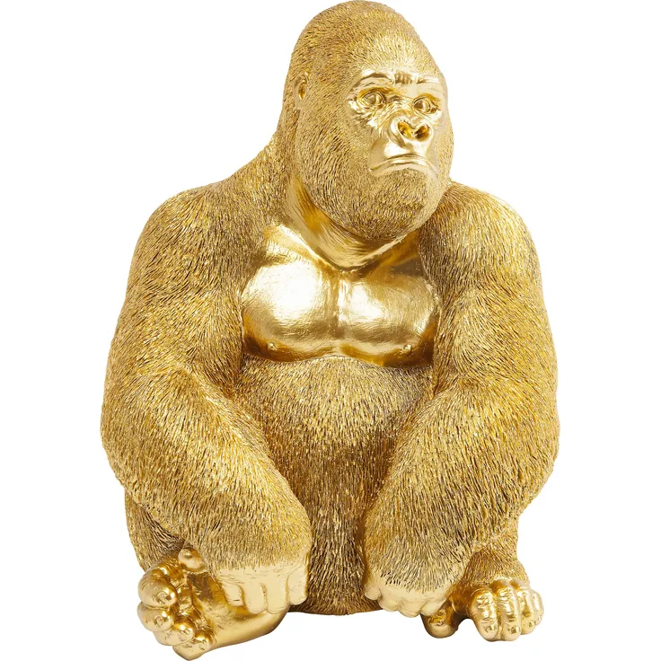 Kare Design Deko Figur Gorilla Side Medium Gold, kleine Dekofigur in Form eines Gorillas, ausgefallene Wohnzimmer Dekoration, Dekofigur Gorilla Gold, Dekoobjekt Affe (H-B-T)38,5x30x28cm
