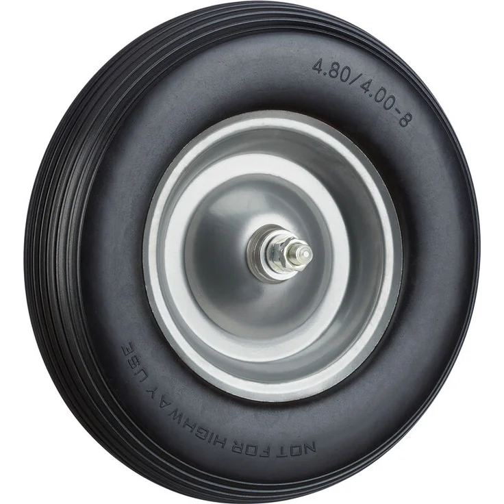 Relaxdays Schubkarrenrad Vollgummi mit Achse, 4.80 4.00-8 Gummirad, pannensicher, Ersatzrad bis 100kg, schwarz-grau – Bild 1