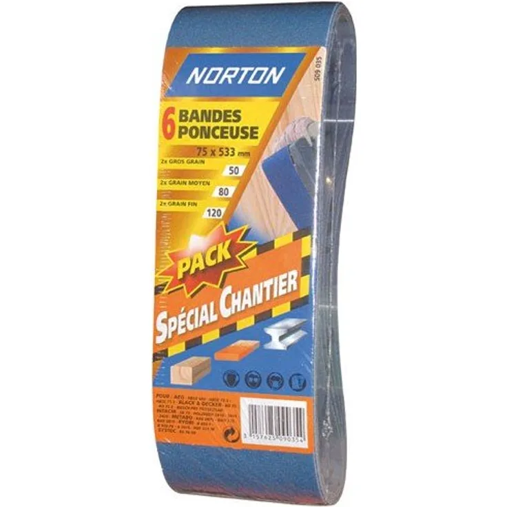 Norton Set von 6 Schleifbänder 75 x 533 mm verschiedene Körnungen