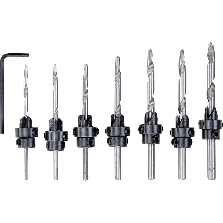 kwb 513190 Bohrer Senker, 8-teiliges Set, 7 x Anschläge, Tiefen-Stopps für Weich-Holz – Bild 1
