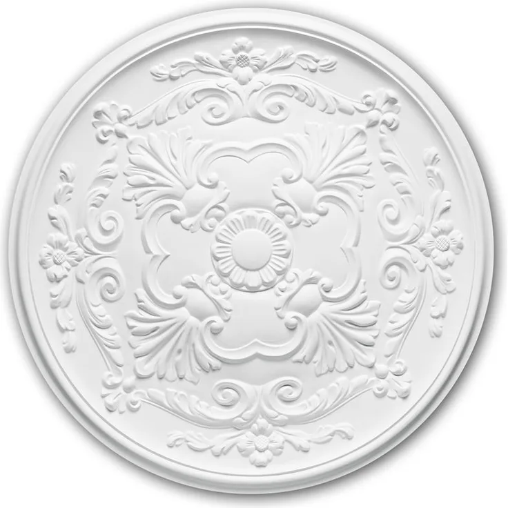 Profhome Decor - Rosette PROFHOME 156024 Zierelement Deckenelement Neo-Empire-Stil weiß Ø 49,6 cm