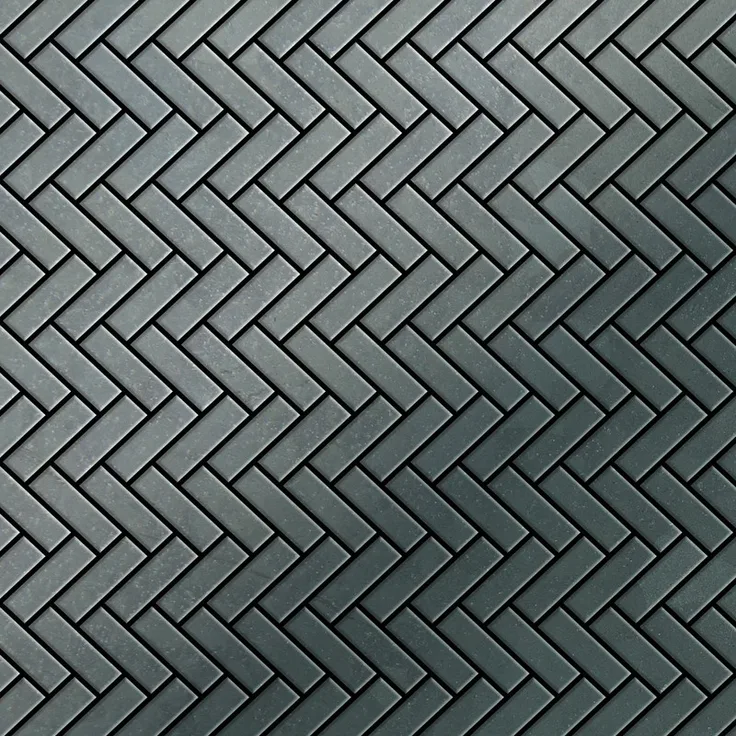 Mosaik Fliese massiv Metall Rohstahl gewalzt in grau 1,6mm stark ALLOY Herringbone-RS 0,85 m2