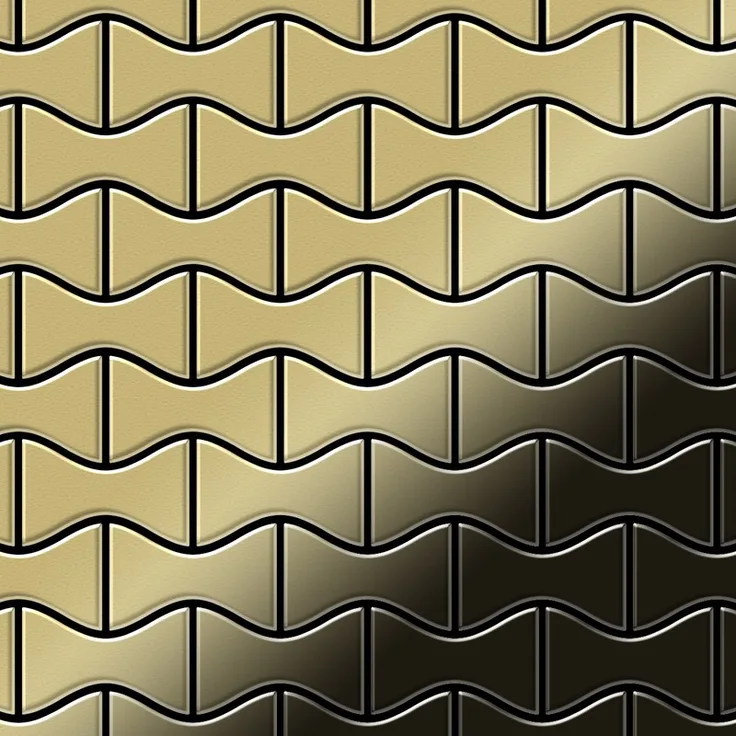 Mosaik Fliese massiv Metall Messing gewalzt in gold 1,6mm stark ALLOY Kismet-BM Designed by Karim Rashid 0,86 m2
