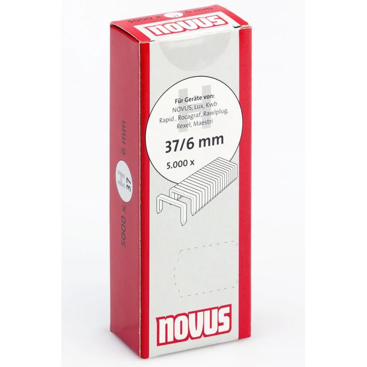 Novus Feindrahtklammern 6 mm ''superhart'', für Hammertacker, XL-Packung mit 5000 Tacker-Klammern, Typ 37-6, Stahldraht - Preisvergleich – Bild 1