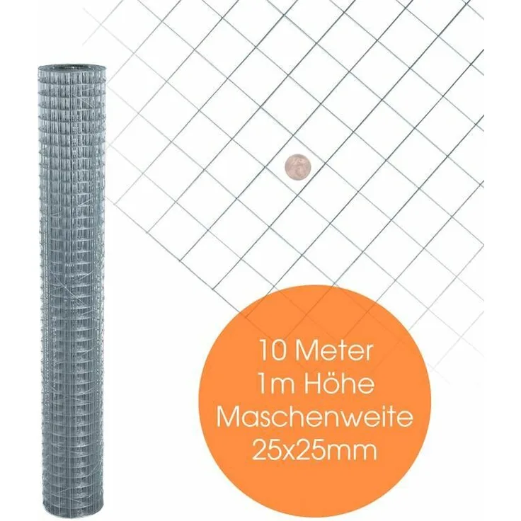 Volierendraht Maschendraht Zaun Schweißgitter Drahtgitter 4-Eck verzinkt Draht 10 Meter 25 x 25 mm