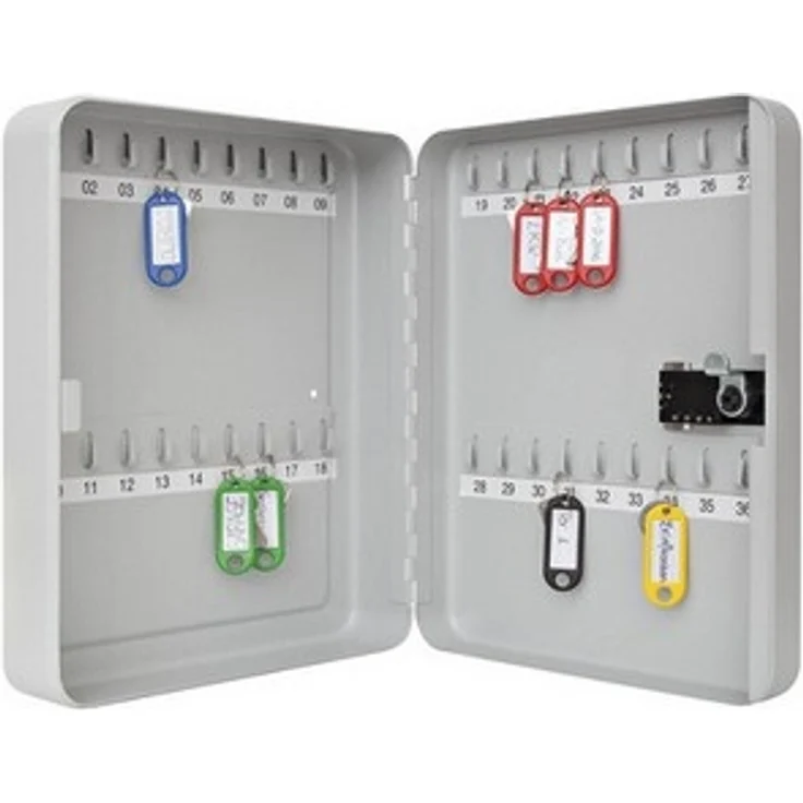 Wedo 10246037 Schlüsselschrank für 60 Schlüssel 3-Stelliges Zahlenschloss, individuell einstellbar 28, 8 x 9, 4 x 37, 0 cm, Pulverbeschichtetes Stahlblech, inkl. Befestigung, lichtgrau – Bild 2