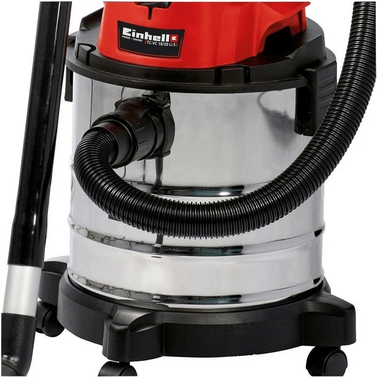 Einhell Akku-Nass-Trockensauger TC-VC 18-20 Li S-Solo Power X-Change PXC (Li-Ion, 18 V, 20 l-Edelstahlbehälter, inkl. Saugdüsen Teppich- und Glattböden, Fugendüse, Polsterdüse, ohne Akku und Ladegerät) Beutel - beutellos 20 Liter – Bild 4