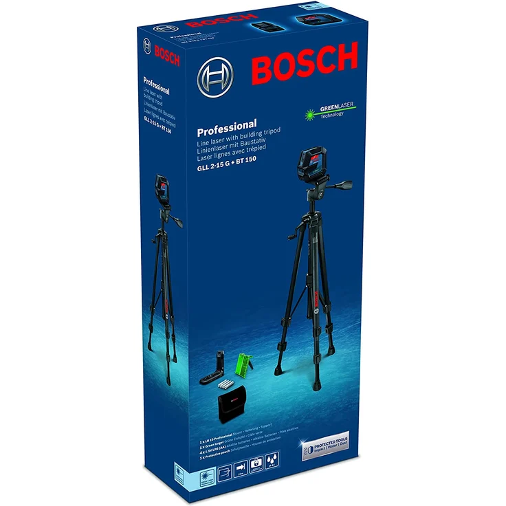 Bosch Professional Linienlaser GLL 2-15 G (grüner Laser, Halterung LB 10, Stativ BT 150, sichtbarer Arbeitsbereich: bis 15 m, 4x AA-Batterie, in Kartonschachtel) – Bild 7
