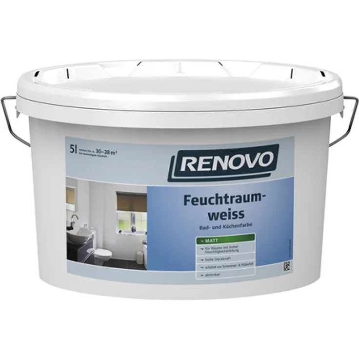 Renovo - Feuchtraumfarbe, weiß, 2,5 l, ca. 6 - 7,6 m² pro Liter - weiß