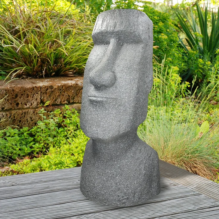 ECD Germany Gartenfigur Osterinsel Moai Grau 38x32x78 cm
