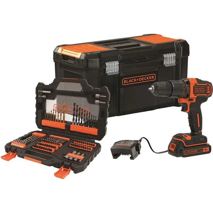 Black & Decker 18V 2-G Akku-Schlagbohrschrauber mit 104-tlg. Zubehör - BDCHD18S1KA – Bild 1