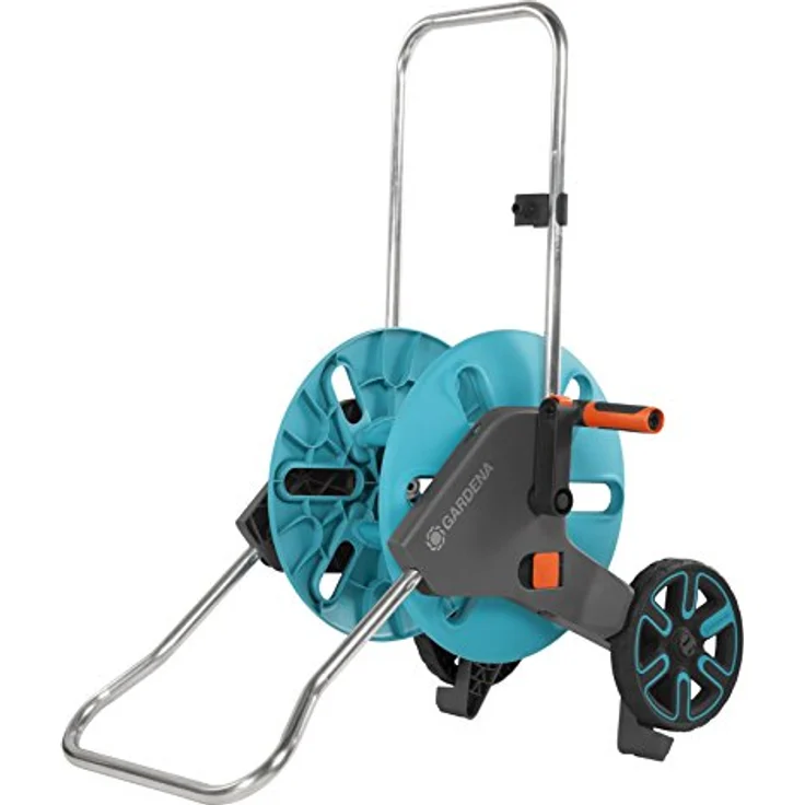 GARDENA Schlauchwagen CleverRoll M: Schlauchwagen mit bis zu 60 m Kapazität, besonders standfest, mit Clip zur Spritzen-Aufbewahrung, Nachtropfstopp, Kurbelseite frei wählbar (18511-20) – Bild 1
