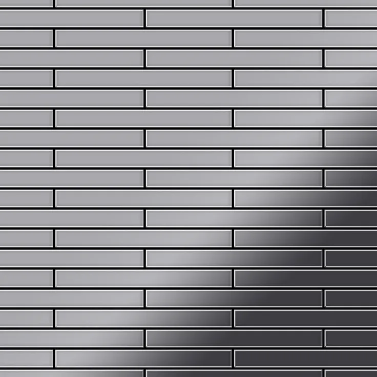 Alloy Mosaik Fliese massiv Metall Edelstahl hochglänzend in grau 1,6mm stark Deedee-S-S-M 0,63 m2