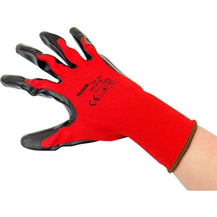 Mauk 1922 (12 Paar) Handschuhe Polyester Rot 13g, schwarz Nitril beschichtet, Mehrfarbig, Stück