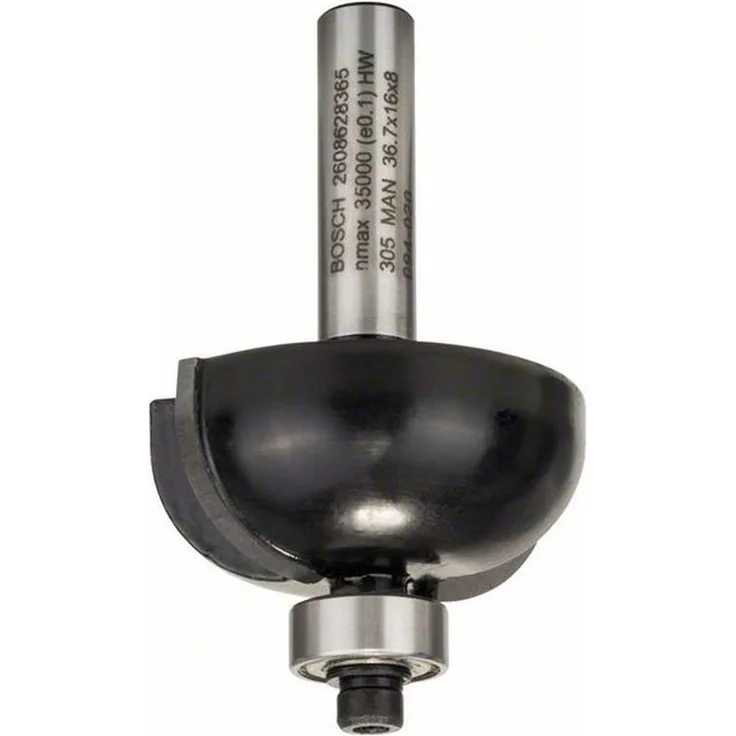 Bosch Professional Zubehör 2608628365 Hohlkehlfräser 8 mm, R1 12 mm, D 36,7 mm, L 16 mm, G 58 mm