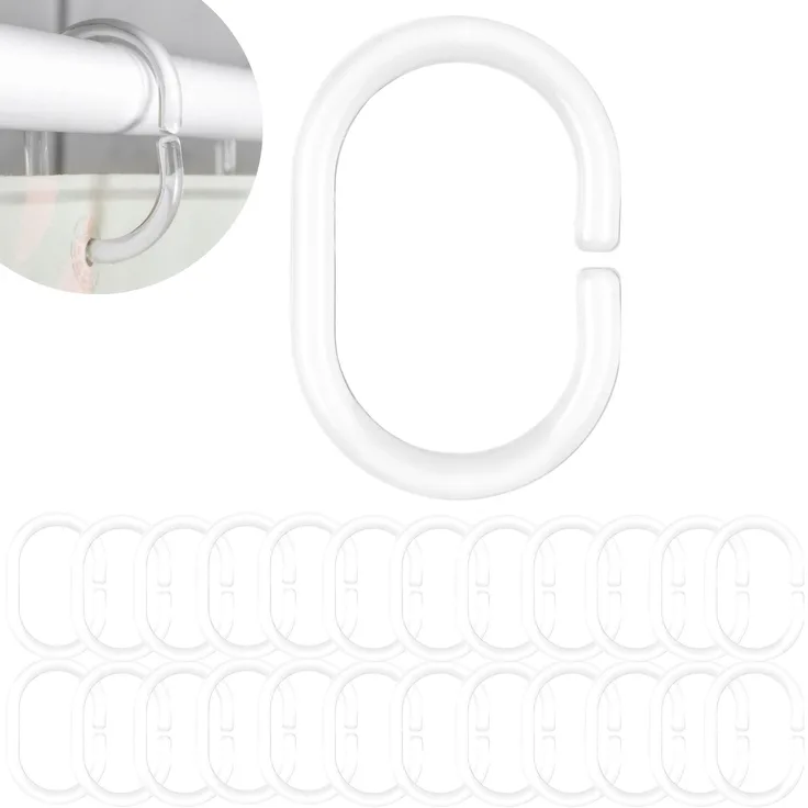 Your Day Mate GmbH Duschvorhang Ringe klar, 24 Pack, Transparent, 4.6 x 2.9 cm Innendurchmesser für Duschvorhangstangen, Duschringe, aus stabilem Kunststoff, Ringe für Duschvorhang, glasklar Duschvorhangringe, Haken