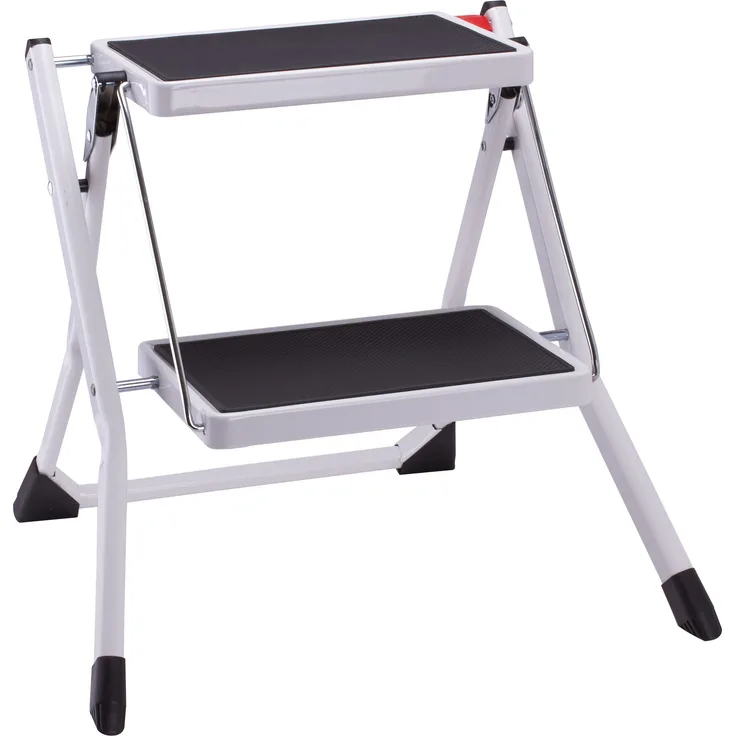 MSV Klapptritt Trittleiter Haushaltsleiter ca. 49 x 49 x 45 cm, belastbar bis 150kg, 2 große Stahl-Stufen mit Anti-Rutsch-Matten (schwarz)