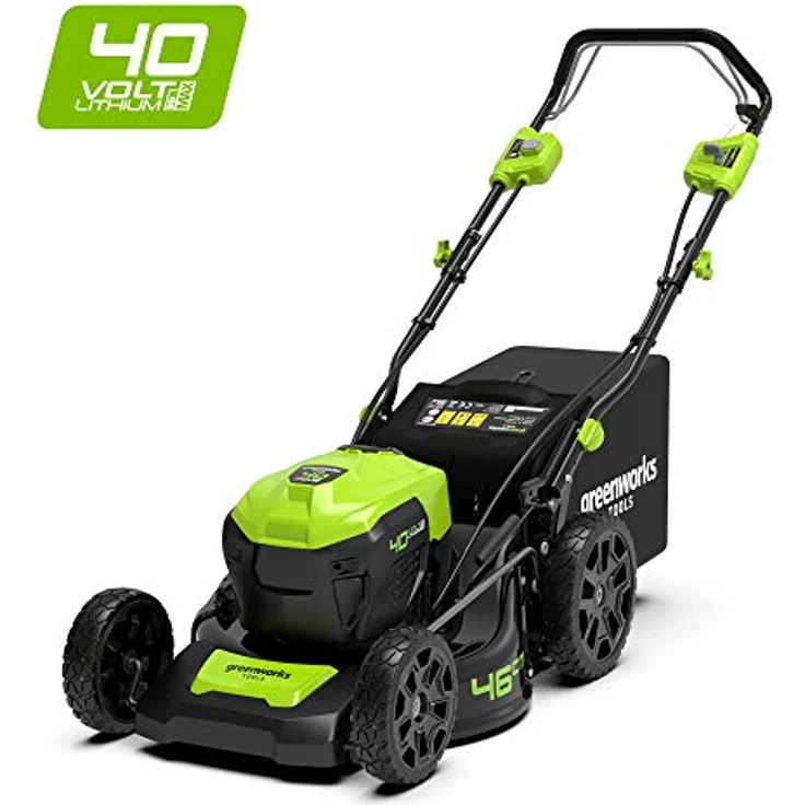 Greenworks Akku-Rasenmäher GD40LM46SP (Li-Ion 40V 46cm Schnittbreite bis 750m² 3in1 Mulchen Selbstfahrantrieb Seitenauswurf 55l Fangkorb 7-fache Schnitthöhenverstellung ohne Akku und Ladegerät) – Bild 1