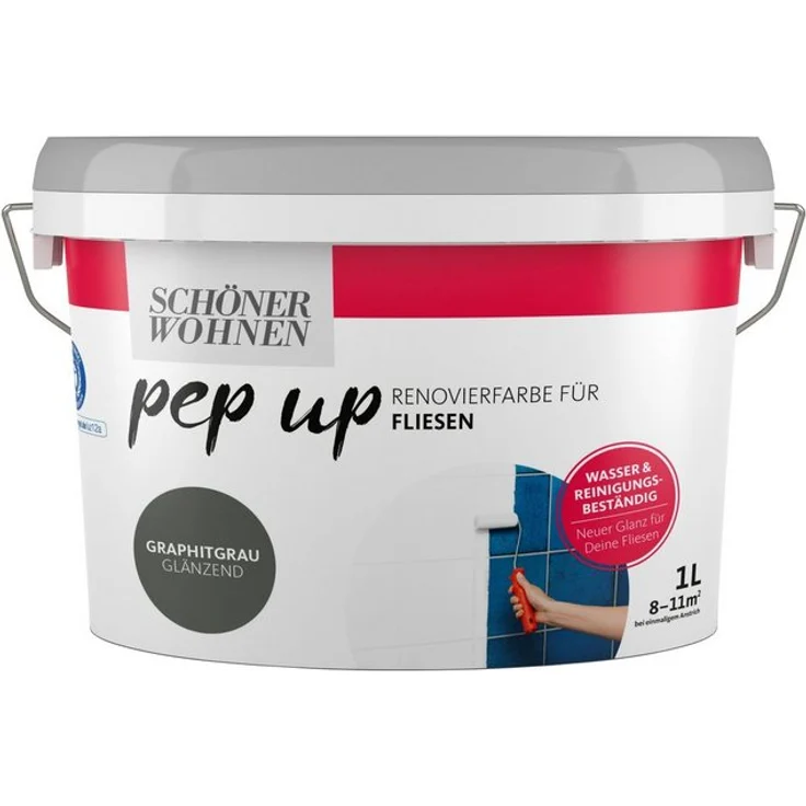 Schöner Wohnen - SCHÖNER WOHNEN FARBE Renovierfarbe pep up - graphitgrau, glänzend, für Fliesen, 1 l - grau – Bild 1