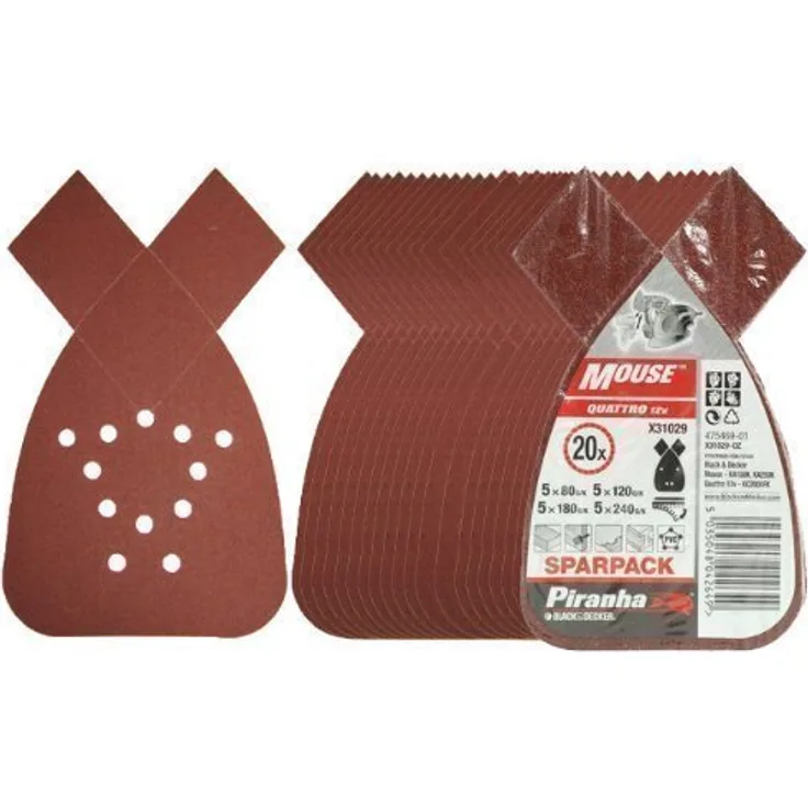 Black + Decker Piranha Mouse Sparpack X31029-QZ Schleifblätter, mehrfarbig