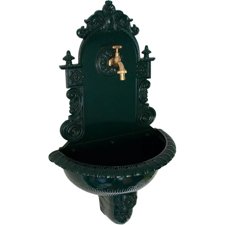 Wandbrunnen TIROL aus Aluguss mit Wasserhahn, dunkelgrün