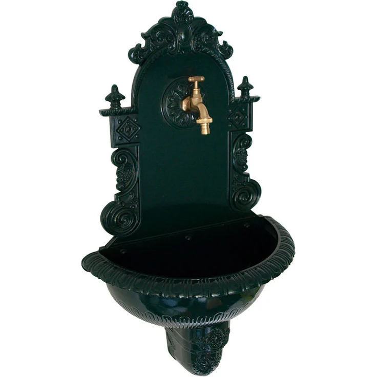 Wandbrunnen TIROL aus Aluguss mit Wasserhahn, dunkelgrün