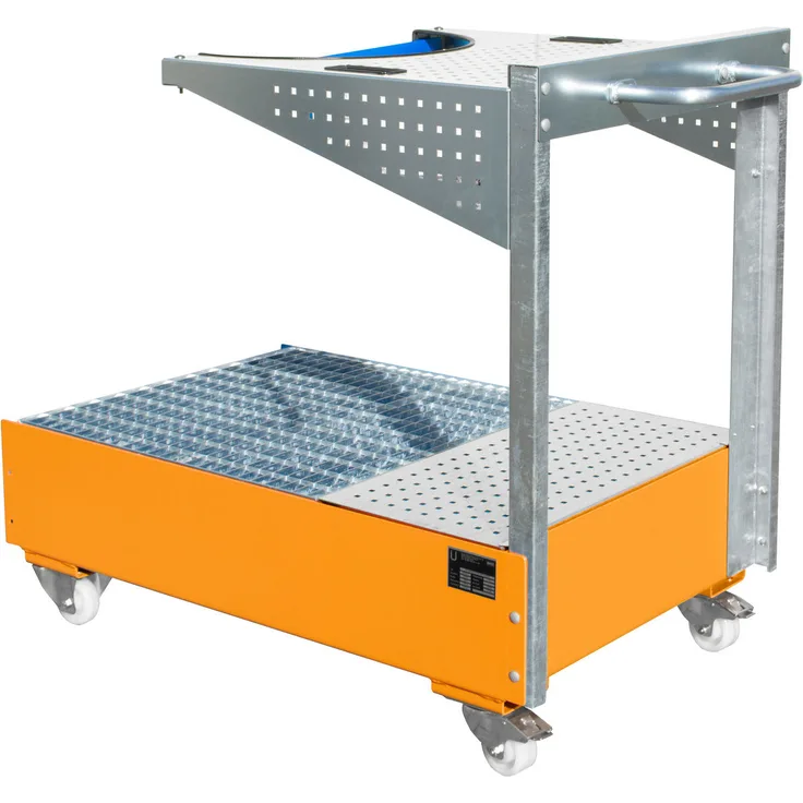 BAUER Fahrbare Auffangwanne mit Lochplattenwand LPW 200-4, lackiert, Gelborange