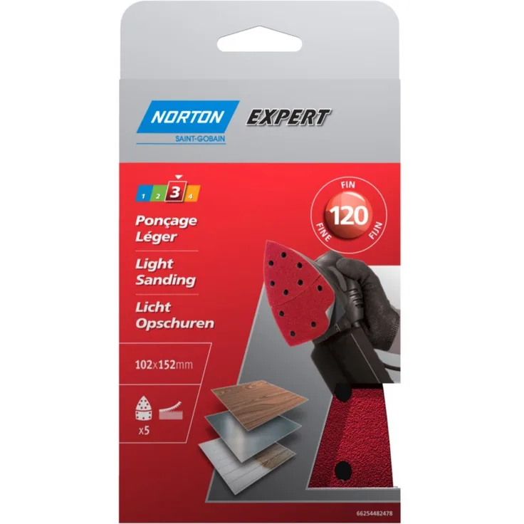 5 Stück Norton H216 Schleifstreifen für Elektrische Schleifmaschine, Selbstklebend, Perforiert, 102 x 152 mm, Körnung 120