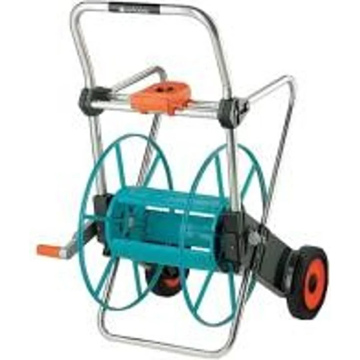 GARDENA Metall Schlauchwagen 100: Stabile, beschichtete Schlauchtrommel, abgewinkelter Schlauchanschluss, Handkurbel, Max. 100 m 1-2 Zoll, 80 m 5-8 Zoll, 50 m 3-4 Zoll, 25 m 1 Zoll (2674-20) – Bild 1