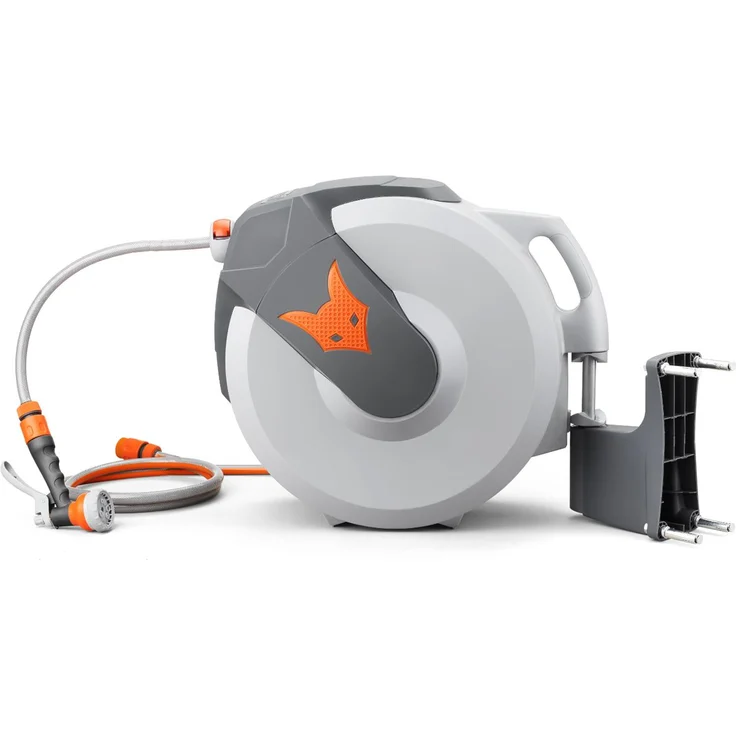 FUXTEC Wasserschlauchaufroller FX-WSA20 20 m Aufroll-Automatik, 180° schwenkbar grau, orange – Bild 3