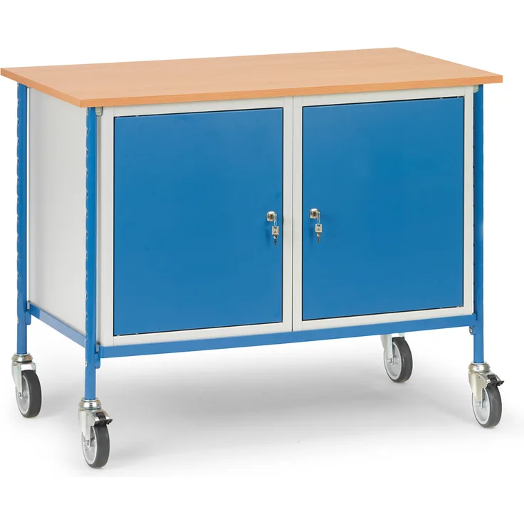 Fetra Rolltisch mit Boden aus Holz und Stahlschrank
