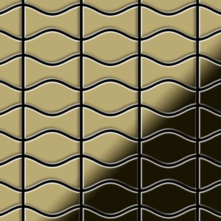 Mosaik Fliese massiv Metall Messing gewalzt in gold 1,6mm stark ALLOY Kismet & Karma-BM Designed by Karim Rashid 0,86 m2