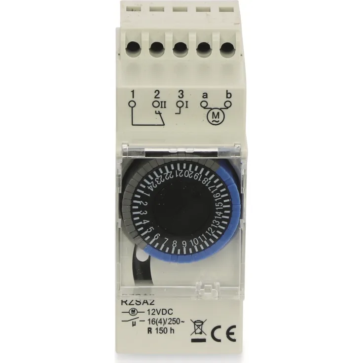 Zeitschaltuhr RELTECH RZSA2, 12 V, DIN-Schiene, Analog