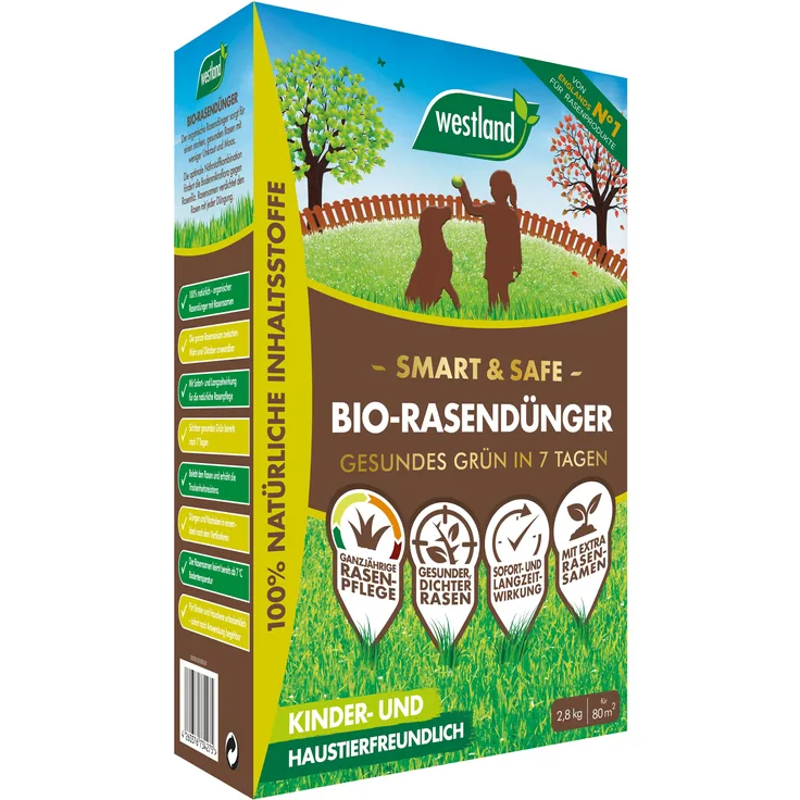 WESTLAND Smart & Safe - Bio-Rasendünger, 2,8 kg für 80 m²