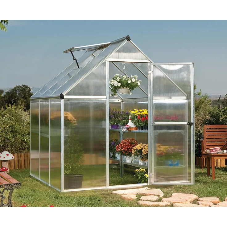 Palram Gewächshaus Mythos, silberfarben, 186 x 185 x 208 cm Paneelstärke 4 mm 70% Lichtdurchlässigkeit UV-geschützt Polycarbonatplatten – Bild 2
